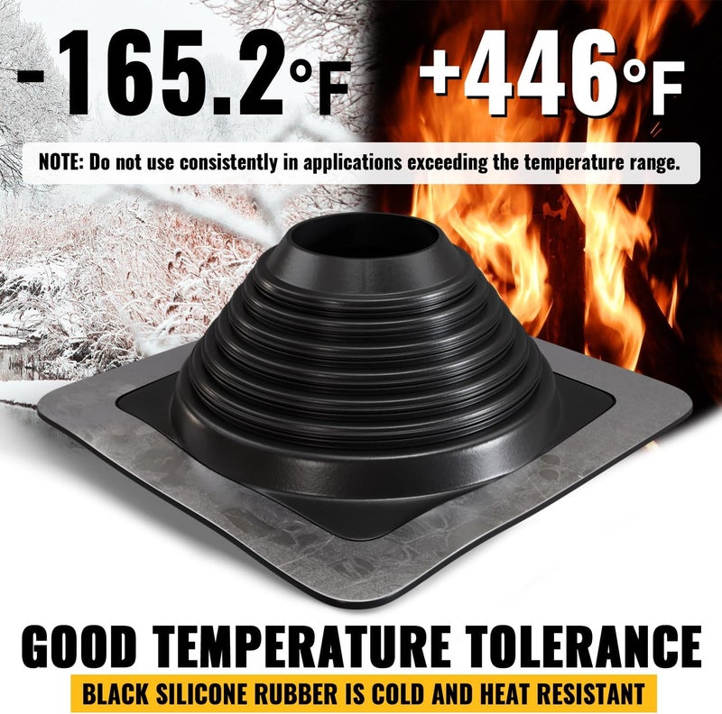 VIVIDA #6 Metal Roof Pipe Flashing, Metal Roofing Pipe Boot Kit, High Temp Silicone Vent Boot, for Tube OD 4-3/4" to 10", Square Base, Screws & Hex Socket Included, 1 Pack, Black - Image 2